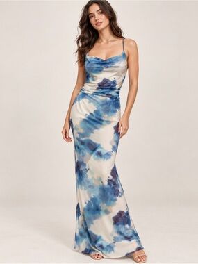 Ruby Suz - Blue Watercolor Cowl Neck Spaghetti Strap Top 10